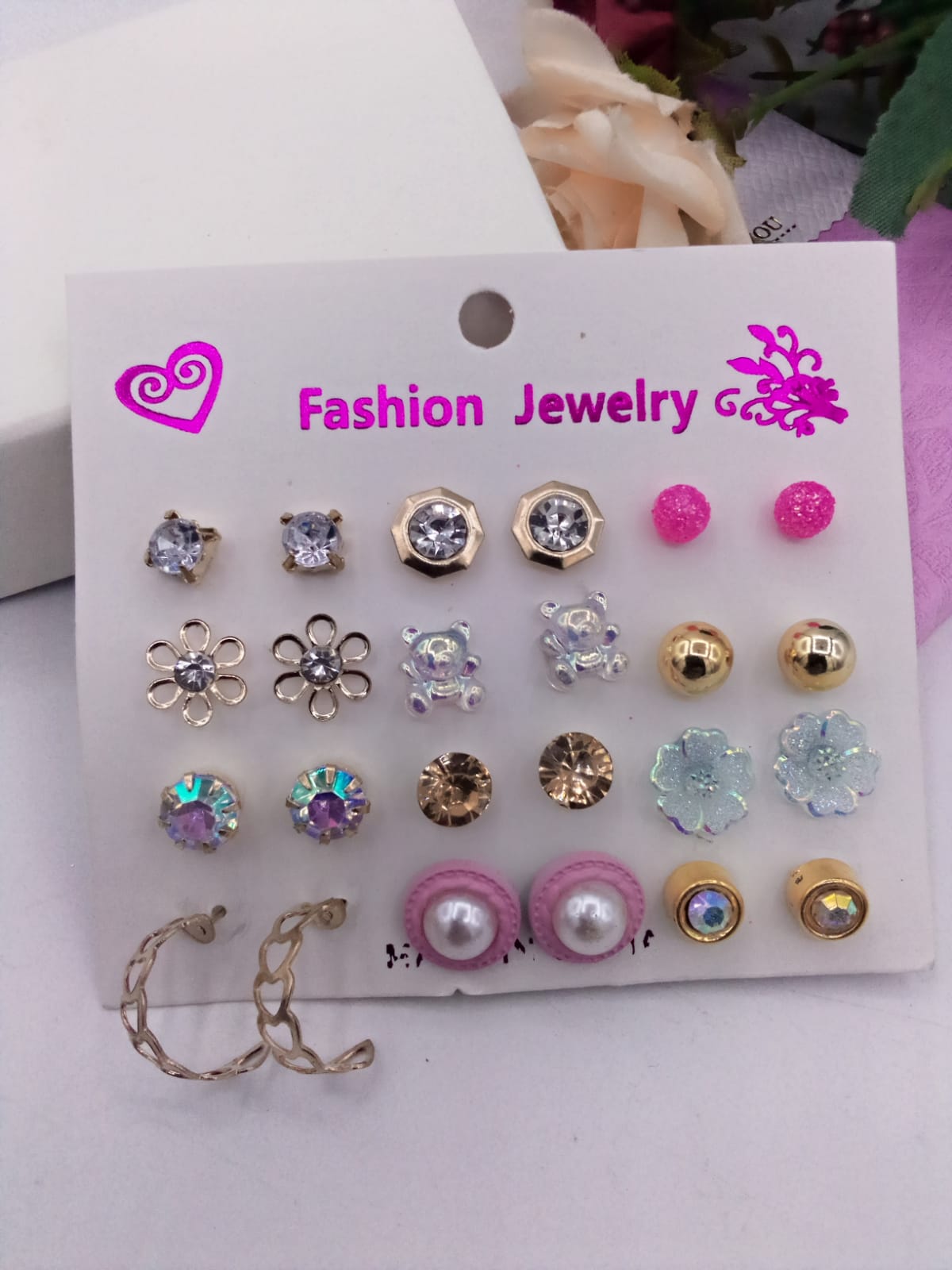 12 Pair / lot Stud Earrings Set For Women Girls Colorful Round Rhinestone Small Earring Luxury Wedding Jewelry Gifts