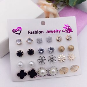 12 Pair / lot Stud Earrings Set For Women Girls Colorful Round Rhinestone Small Earring Luxury Wedding Jewelry Gifts