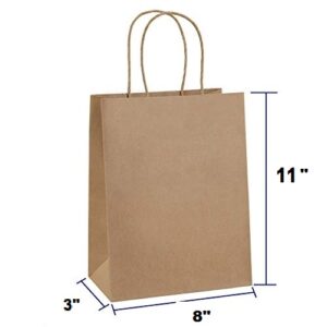 8 x 11 x 3 inches Paper Bags Brown / Kraft Paper Bags with Handles 110 Grams