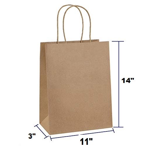 11 x 14 x 3 inches Paper Bags Brown / Kraft Paper Bags with Handles 110 Grams