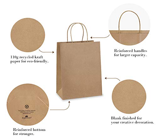 11 x 14 x 3 inches Paper Bags Brown / Kraft Paper Bags with Handles 110 Grams - Image 2