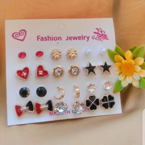 12 Pair / lot Stud Earrings Set For Women Girls Colorful Round Rhinestone Small Earring Luxury Wedding Jewelry Gifts