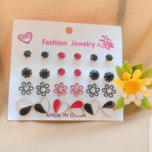 12 Pair / lot Stud Earrings Set For Women Girls Colorful Round Rhinestone Small Earring Luxury Wedding Jewelry Gifts