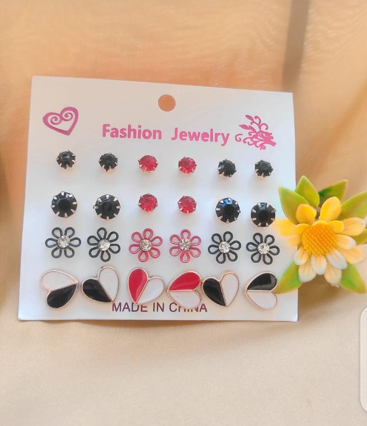 12 Pair / lot Stud Earrings Set For Women Girls Colorful Round Rhinestone Small Earring Luxury Wedding Jewelry Gifts