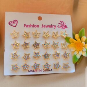 12 Pair / lot Stud Earrings Set For Women Girls Colorful Round Rhinestone Small Earring Luxury Wedding Jewelry Gifts
