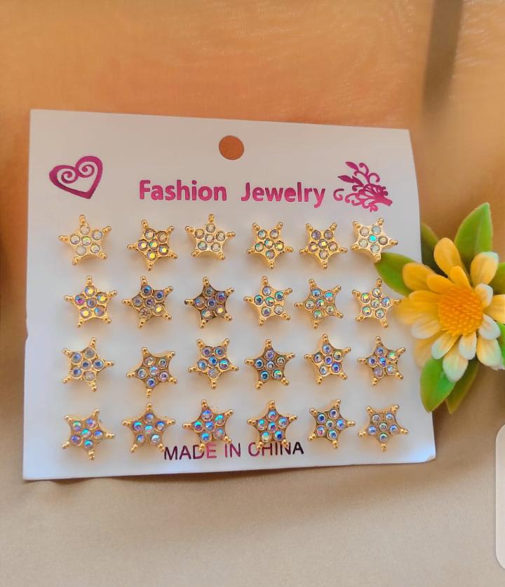12 Pair / lot Stud Earrings Set For Women Girls Colorful Round Rhinestone Small Earring Luxury Wedding Jewelry Gifts