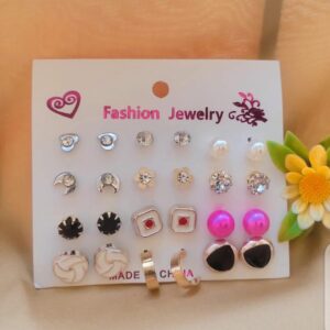 12 Pair / lot Stud Earrings Set For Women Girls Colorful Round Rhinestone Small Earring Luxury Wedding Jewelry Gifts