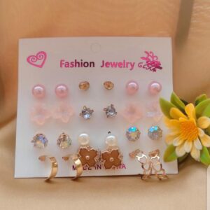 12 Pair / lot Stud Earrings Set For Women Girls Colorful Round Rhinestone Small Earring Luxury Wedding Jewelry Gifts