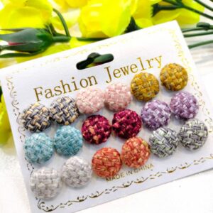 12 Pair / lot Stud Earrings Set For Women Girls Colorful Round Rhinestone Small Earring Luxury Wedding Jewelry Gifts