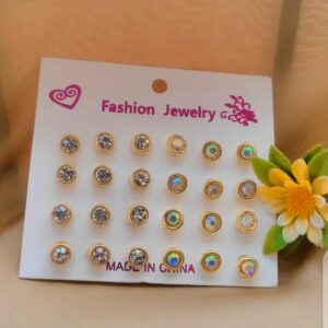 12 Pair / lot Stud Earrings Set For Women Girls Colorful Round Rhinestone Small Earring Luxury Wedding Jewelry Gifts