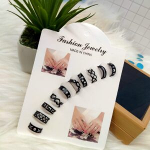 Set of 10 - Black Stainless Adjustable Rings For Girls