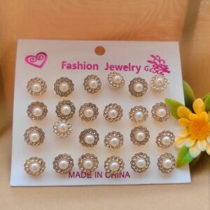 12 Pair / lot Stud Earrings Set For Women Girls Colorful Round Rhinestone Small Earring Luxury Wedding Jewelry Gifts