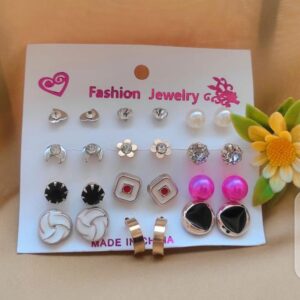 12 Pair / lot Stud Earrings Set For Women Girls Colorful Round Rhinestone Small Earring Luxury Wedding Jewelry Gifts