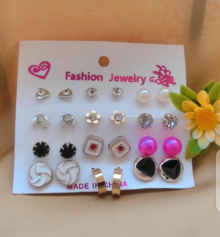 12 Pair / lot Stud Earrings Set For Women Girls Colorful Round Rhinestone Small Earring Luxury Wedding Jewelry Gifts