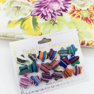 12 Pair / lot Stud Earrings Set For Women Girls Colorful Round Rhinestone Small Earring Luxury Wedding Jewelry Gifts