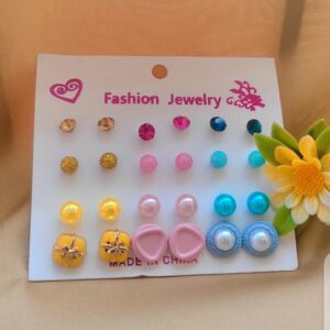 12 Pair / lot Stud Earrings Set For Women Girls Colorful Round Rhinestone Small Earring Luxury Wedding Jewelry Gifts