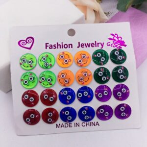12 Pair / lot Stud Earrings Set For Women Girls Colorful Round Rhinestone Small Earring Luxury Wedding Jewelry Gifts