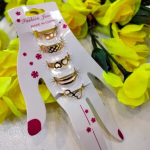 Set of 5 - Golden Stainless Adjustable Rings For Girls