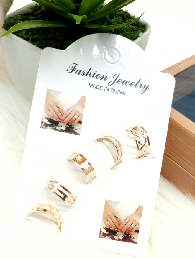 Set of 5 - Golden Stainless Adjustable Rings For Girls