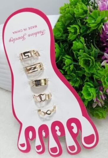Set of 5 - Golden Stainless Adjustable Toe Rings For Girls