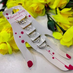 Set of 5 - Silver Stainless Adjustable Rings For Girls