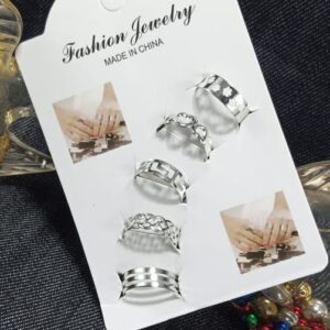 Set of 5 - Silver Stainless Adjustable Rings For Girls