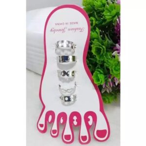 Set of 5 - Silver Stainless Adjustable Toe Rings For Girls