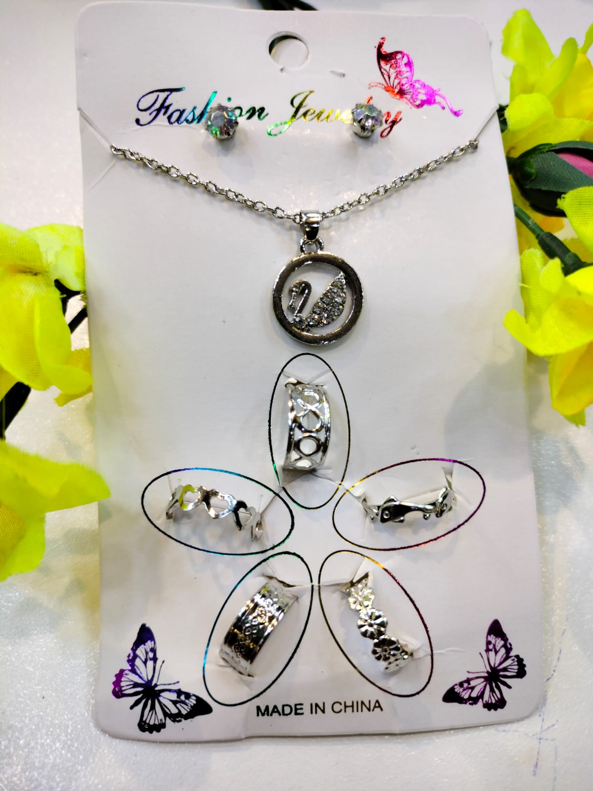Jewelry Set Swan Silver
