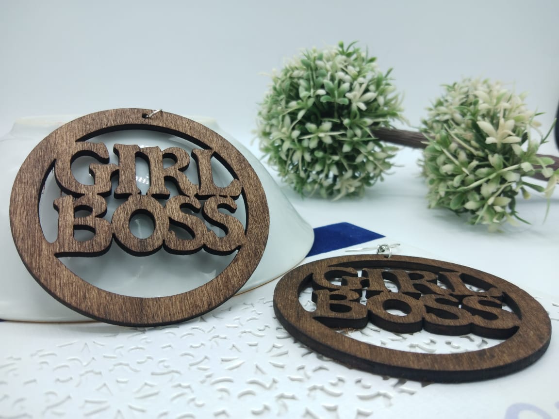 Trendy Newest Girl Boss Wooden Earrings