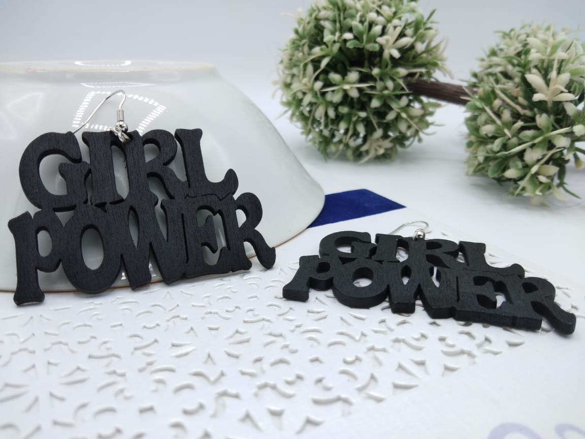 Trendy Newest Girl Power Wooden Earrings
