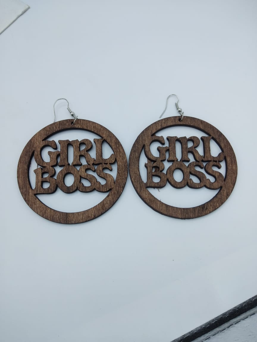 Trendy Newest Girl Boss Wooden Earrings - Image 2
