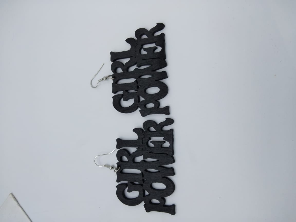 Trendy Newest Girl Power Wooden Earrings - Image 2
