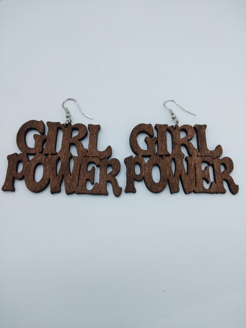 Trendy Newest Girl Power Wooden Earrings - Image 2