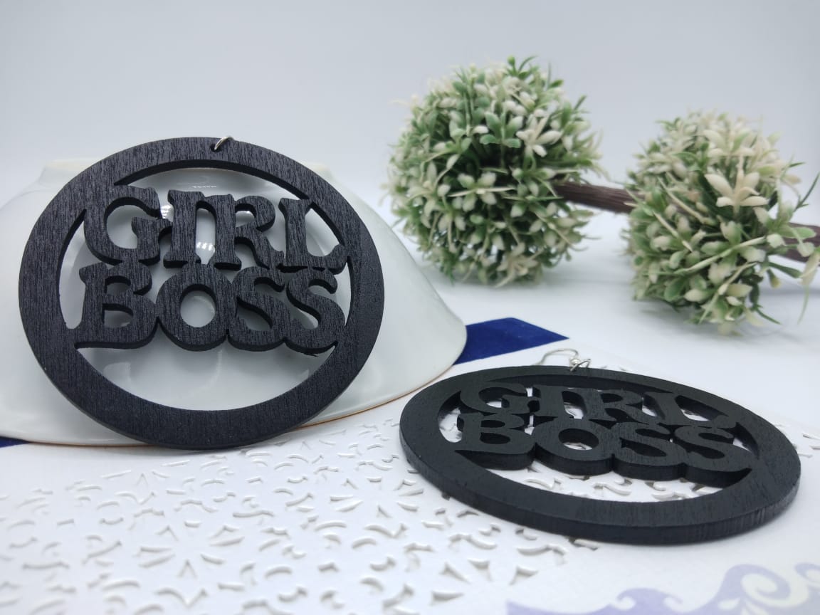 Trendy Newest Girl Boss Wooden Earrings