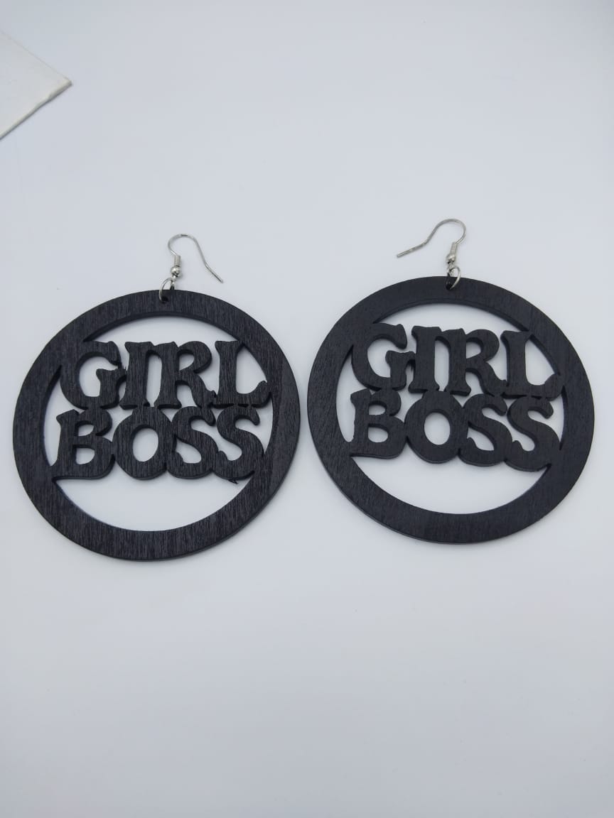 Trendy Newest Girl Boss Wooden Earrings - Image 2