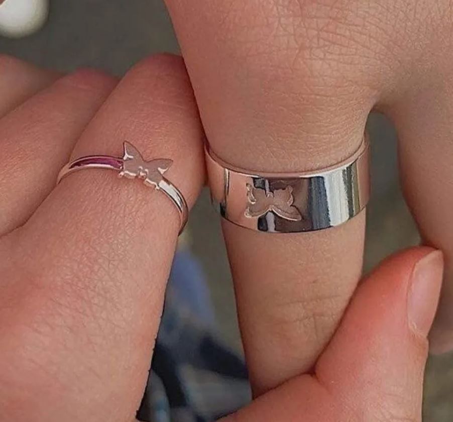 Butterfly Rings Set For Couple Women Men Fashion Adjustable Key Love Ring Friendship Lover Jewelry - Image 3