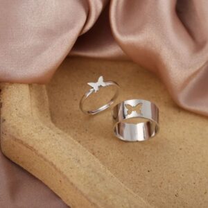 Butterfly Rings Set For Couple Women Men Fashion Adjustable Key Love Ring Friendship Lover Jewelry