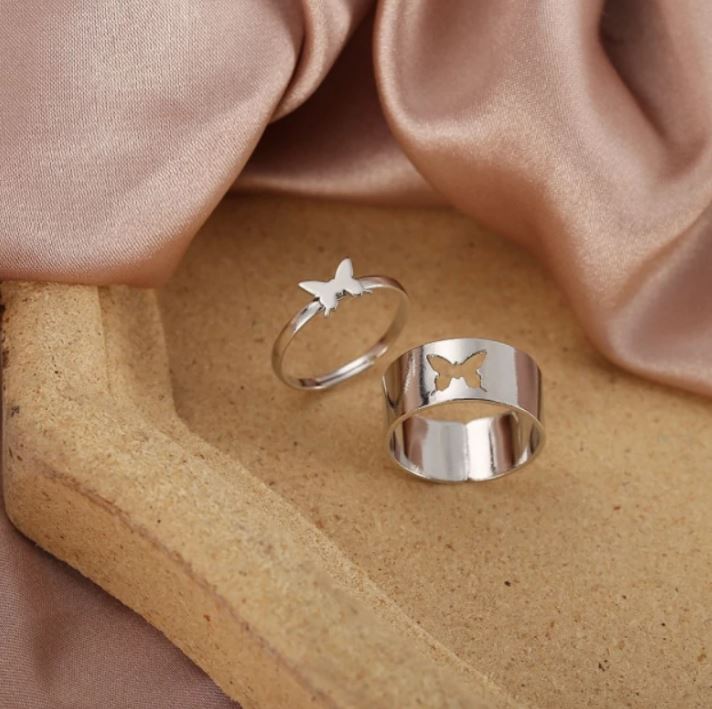 Butterfly Rings Set For Couple Women Men Fashion Adjustable Key Love Ring Friendship Lover Jewelry