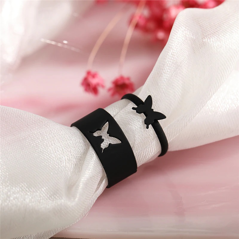Butterfly Rings Set For Couple Women Men Fashion Adjustable Key Love Ring Friendship Lover Jewelry - Image 3