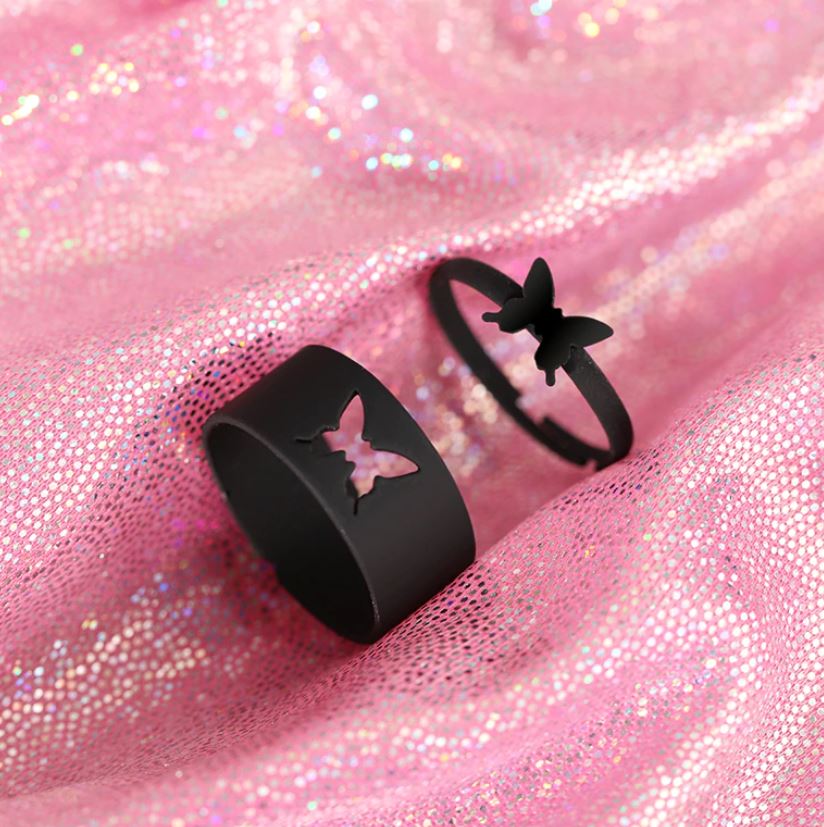 Butterfly Rings Set For Couple Women Men Fashion Adjustable Key Love Ring Friendship Lover Jewelry