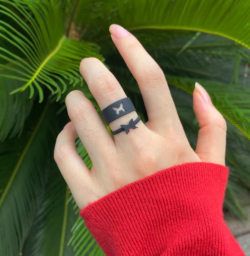 Butterfly Rings Set For Couple Women Men Fashion Adjustable Key Love Ring Friendship Lover Jewelry - Image 2