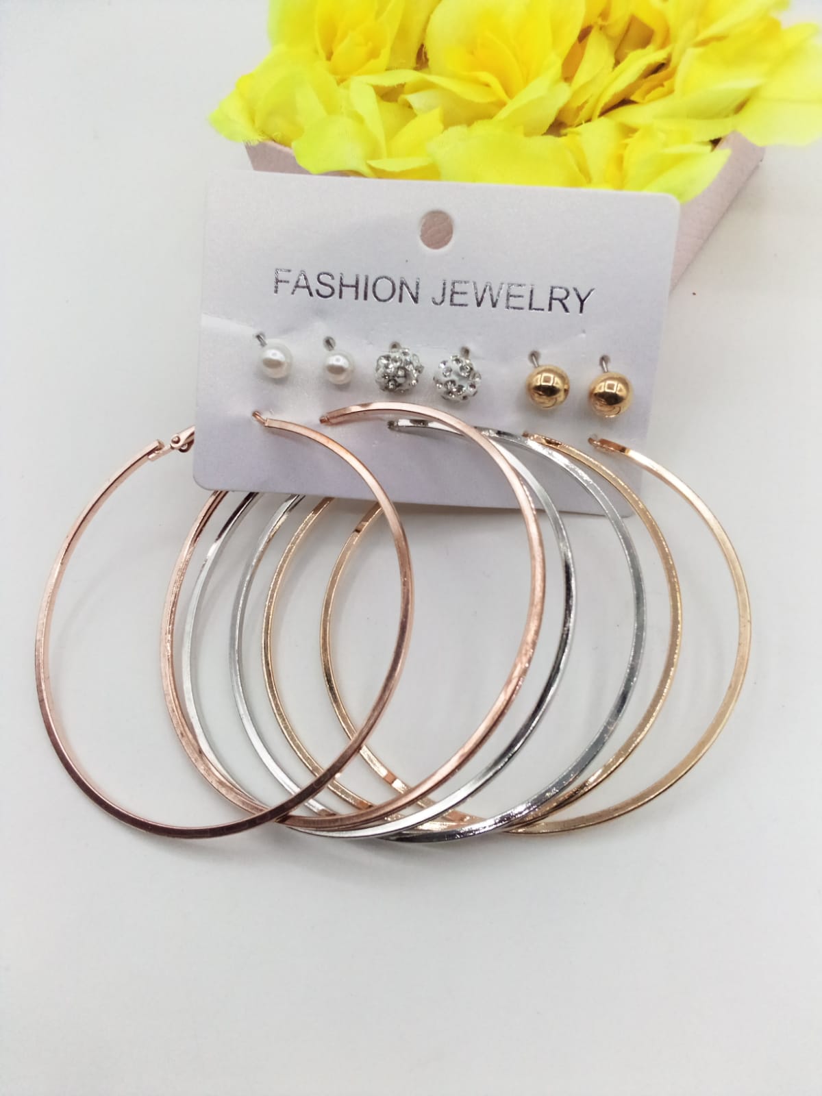 6 Pairs / Sets Golden and Silver Hoops and Studs (Bali and Tops) - Image 2