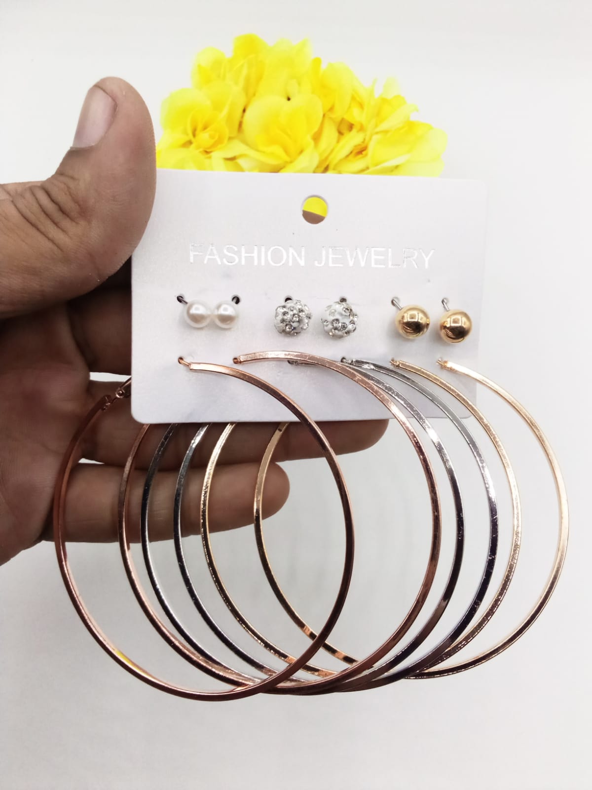 6 Pairs / Sets Golden and Silver Hoops and Studs (Bali and Tops) - Image 3