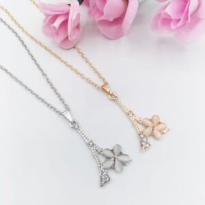 Pack Of Two Eiffel Pendants For Women Crystal Jewelry Charm Statement Chain Necklaces