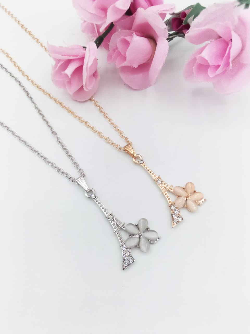 Pack Of Two Eiffel Pendants For Women Crystal Jewelry Charm Statement Chain Necklaces