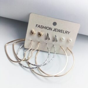 6 Pairs / Sets Golden and Silver Multi Hoops and Eiffel Studs (Bali and Tops)