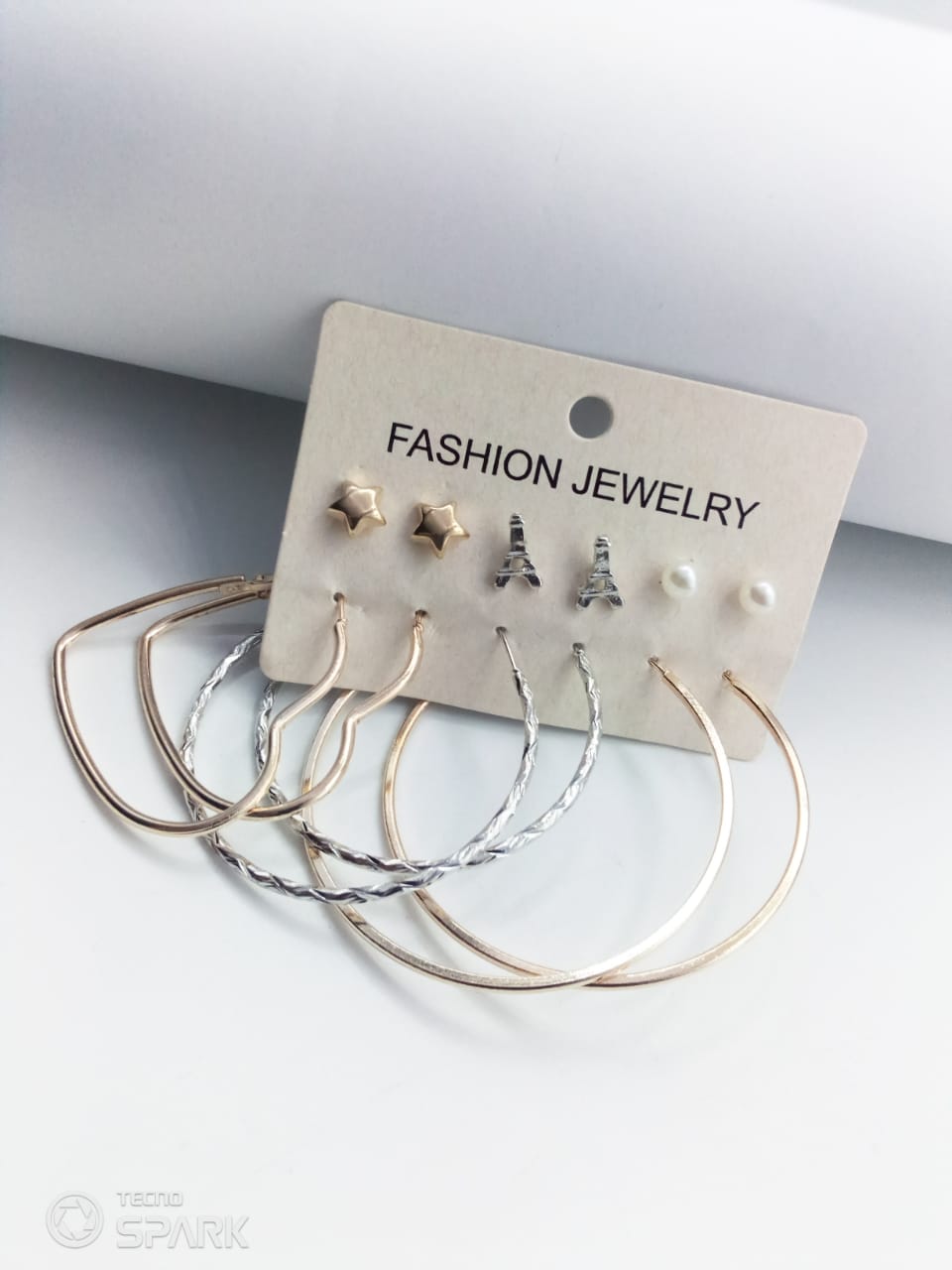 6 Pairs / Sets Golden and Silver Multi Hoops and Eiffel Studs (Bali and Tops)
