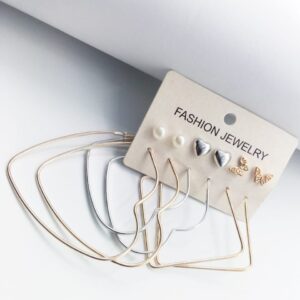 6 Pairs / Sets Golden and Silver Multi Shape Hoops and Studs (Bali and Tops)