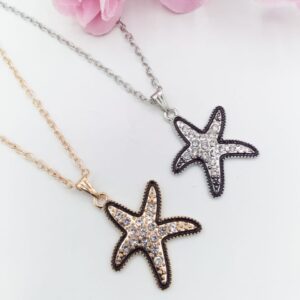 Pack Of Two Starfish Pendants For Women Crystal Jewelry Charm Statement Chain Necklaces