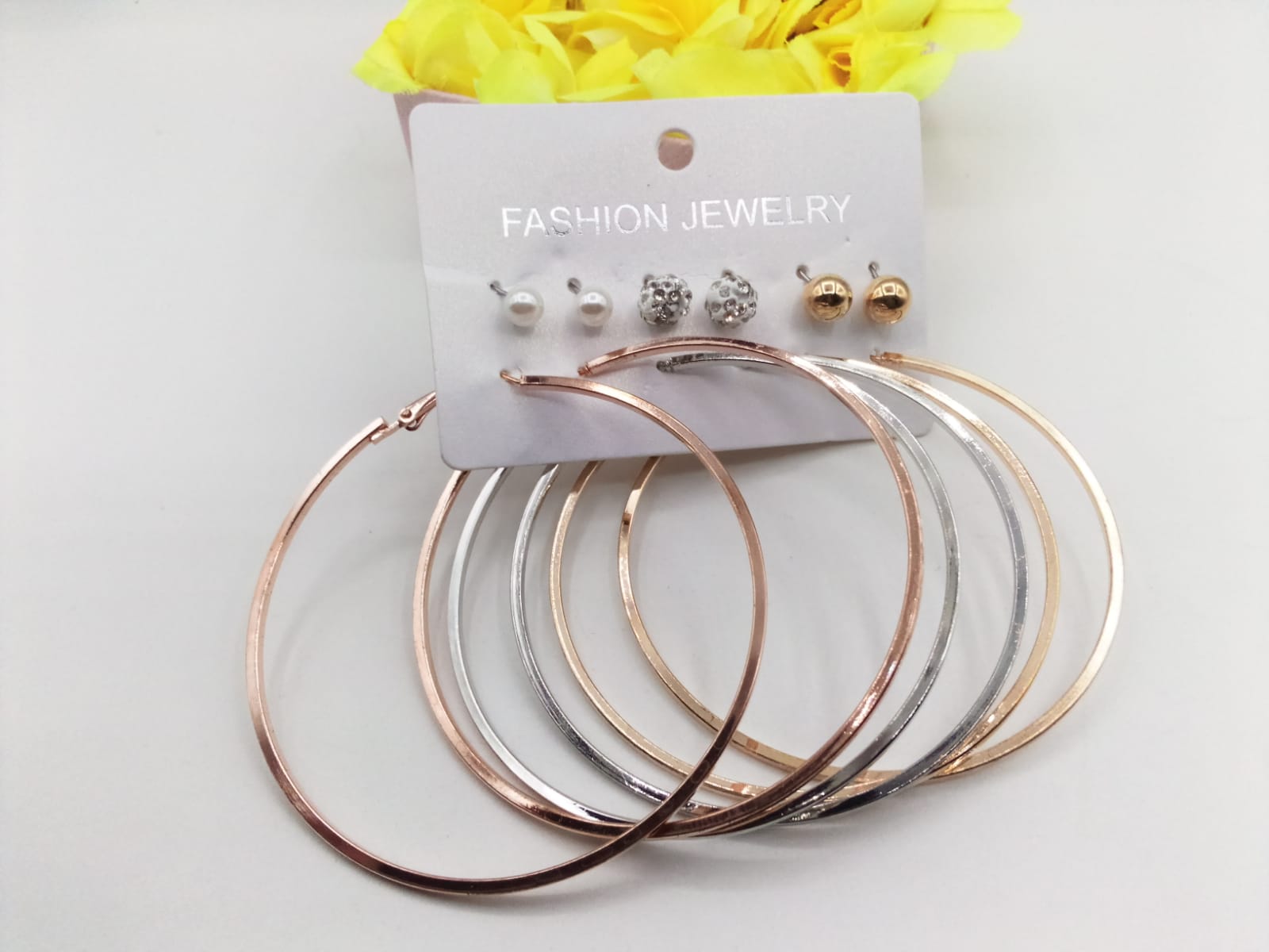 6 Pairs / Sets Golden and Silver Hoops and Studs (Bali and Tops)